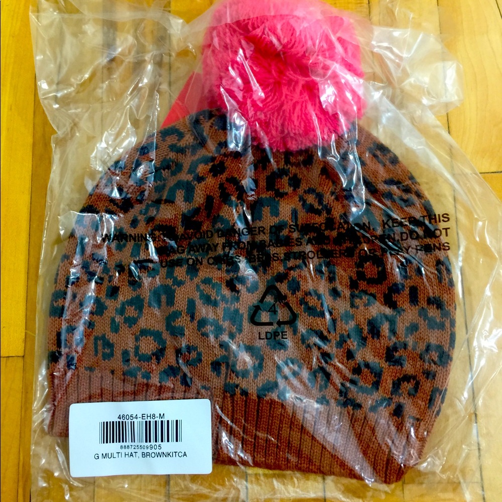 New Hanna Andersson hat leopard-pink pom